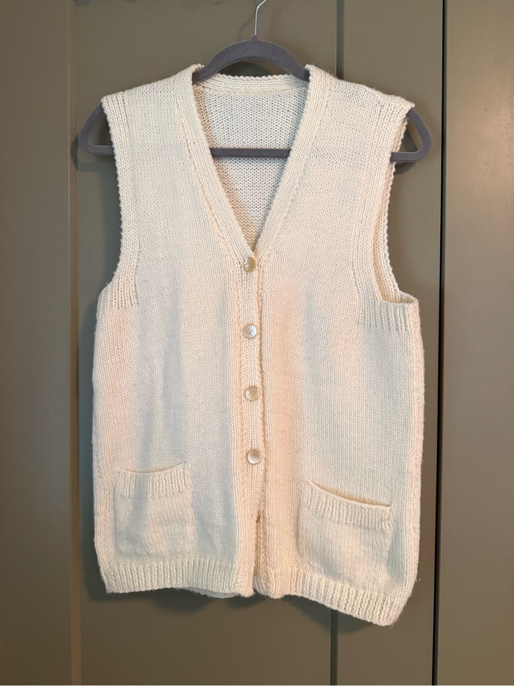 Cream Button-Front Knit Sweater Vest